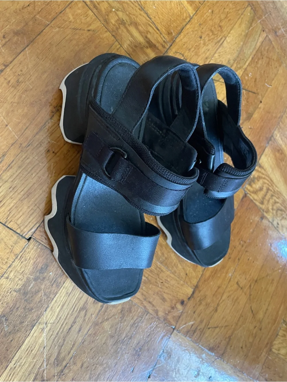 Sorel KINETIC Impact Slingback - Black Platform Sandals with Chunky Wave Sole
